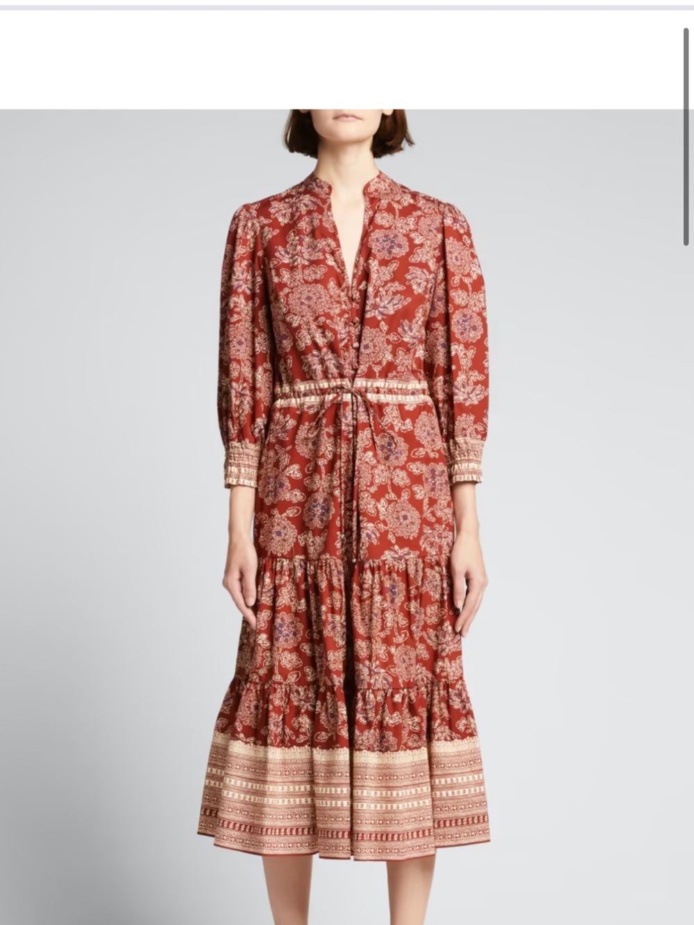 Veronica Beard Rust Floral Tiered Maxi Dress